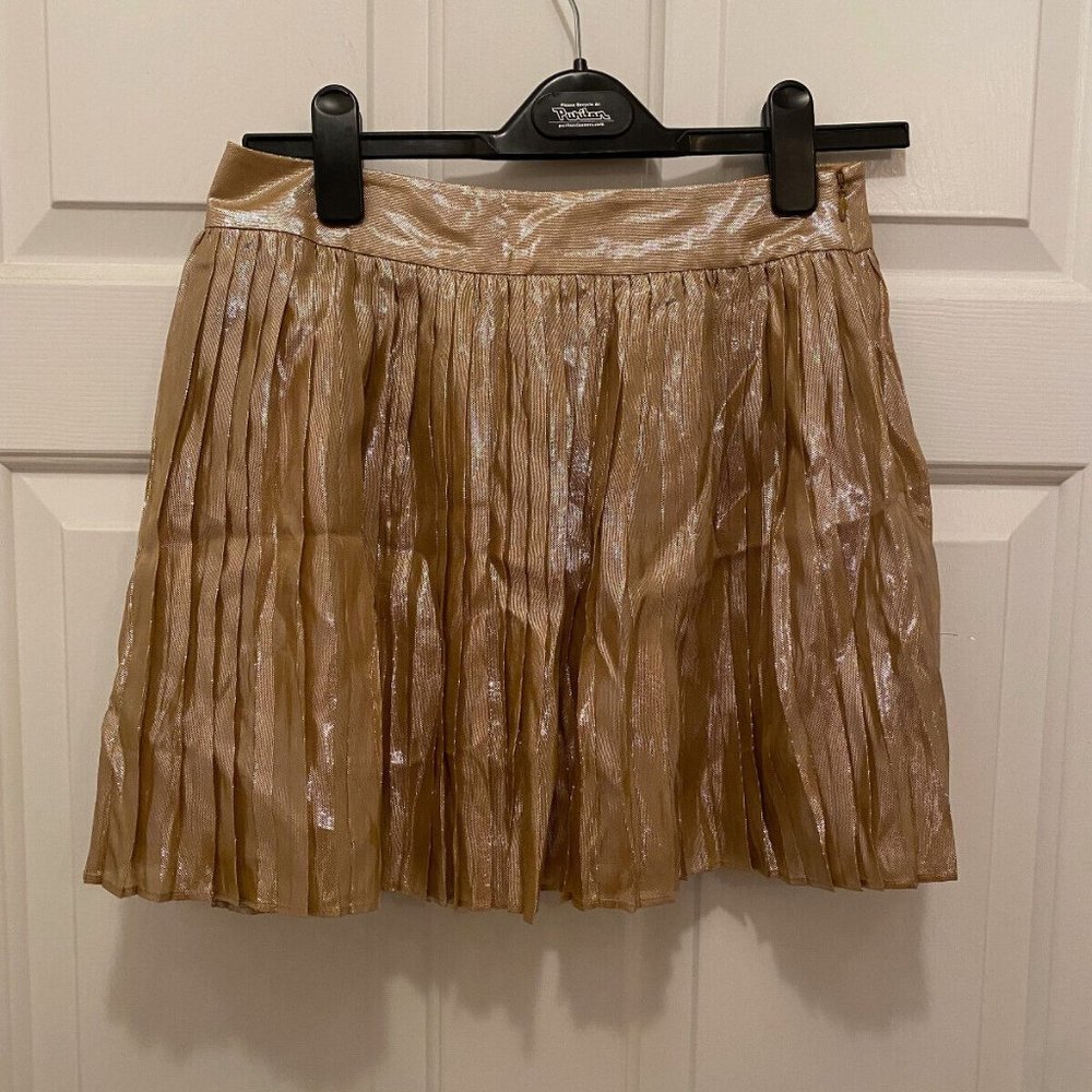 London Jean Women's Gold Metallic Pleated Lined Mini Skirt Size 0